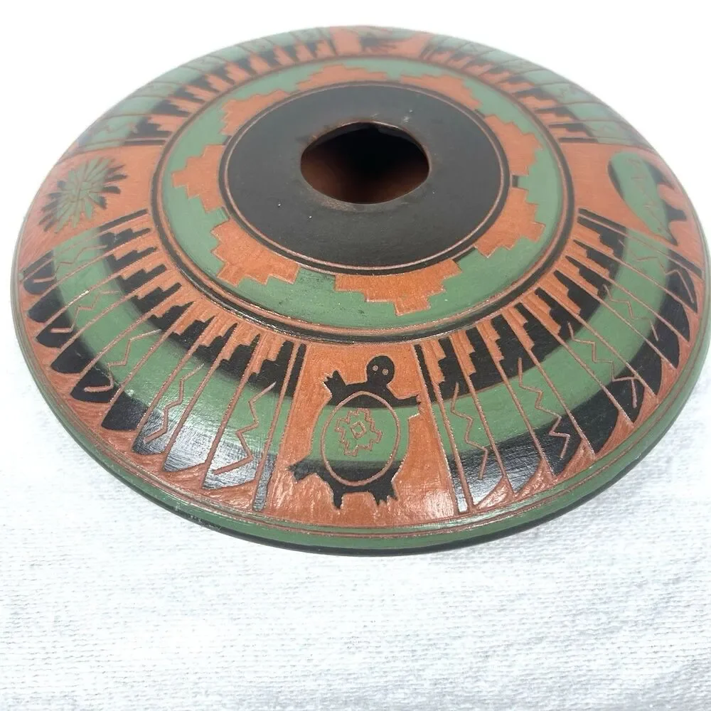 Vintage Dine Navajo Handpainted Etched Geometric Pattern Seed Pot 6